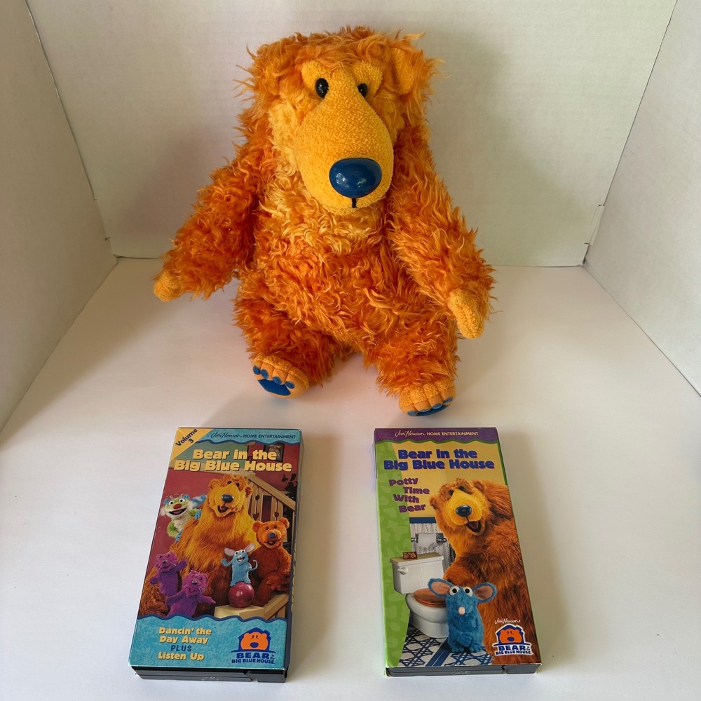 Bear in the Big Blue House 1998 Mattel Plush 14" & 2 VHS Tapes Vintage Lot